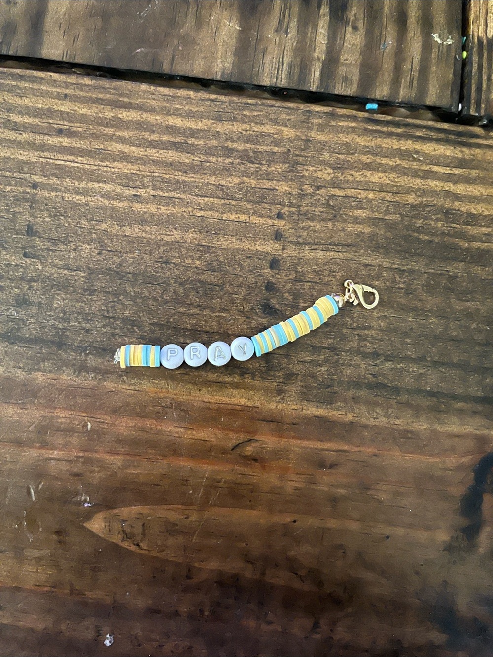 Beaded 'PRAY' Bracelet Charm — Yellow & Light Blue